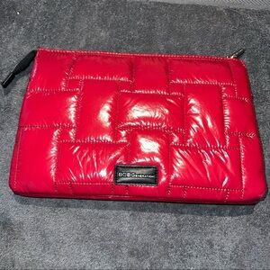 BCBGENERATION RED GLOSSY QUILTED “PUFFER-STYLE” CLUTCH OR POUCH
